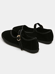 Velvet Buckle Strap Flats