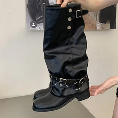 Foldable Snap Button Knee High Boots