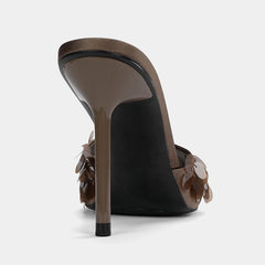 Brown Sequin Embellished Stiletto Heels