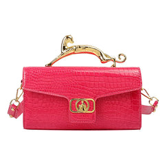 Embossed Croc Effect Animal Sculpture Top Handel Bag