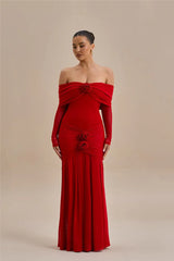 Off-shoulder Strapless Rose Long Sleeve Dress