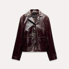 Faux Leather Lapel Single Breasted Jackets