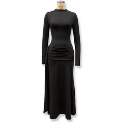 Turtleneck Draped Long Sleeve Maxi Dress