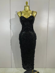 Black beaded sequins spaghetti strap dress