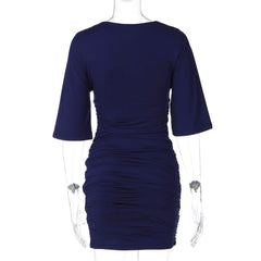 Navy Blue Deep V-Neck Sleeve Mini Dress
