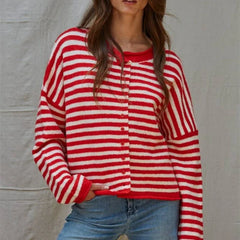 Striped Knit Collar Cropped Cardigan