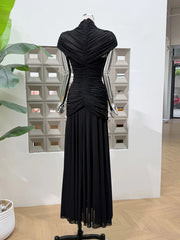 Ruched Cutout High Neck Maxi Dress