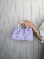 Gathered Clutch Bag with Pearl Handle