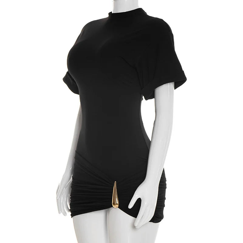 Black dress with a unique design on a white background