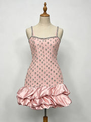 Embellished Puff Hem Strapless Mini Dress