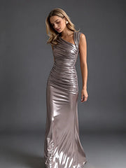 One shoulder ruched maxi dress