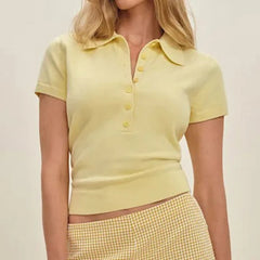 Yellow knit polo top