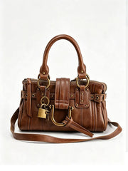 Structured Rivet Lock Shoulder Bag