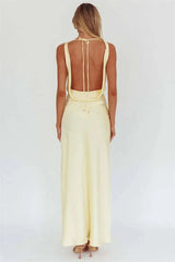 Ruched Cowl Neck Sleeveless Maxi Dress