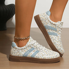 Floral Round Toe Lace Up Sneakers