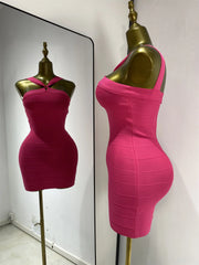 Solid Halter Strap Bandage Mini Dress