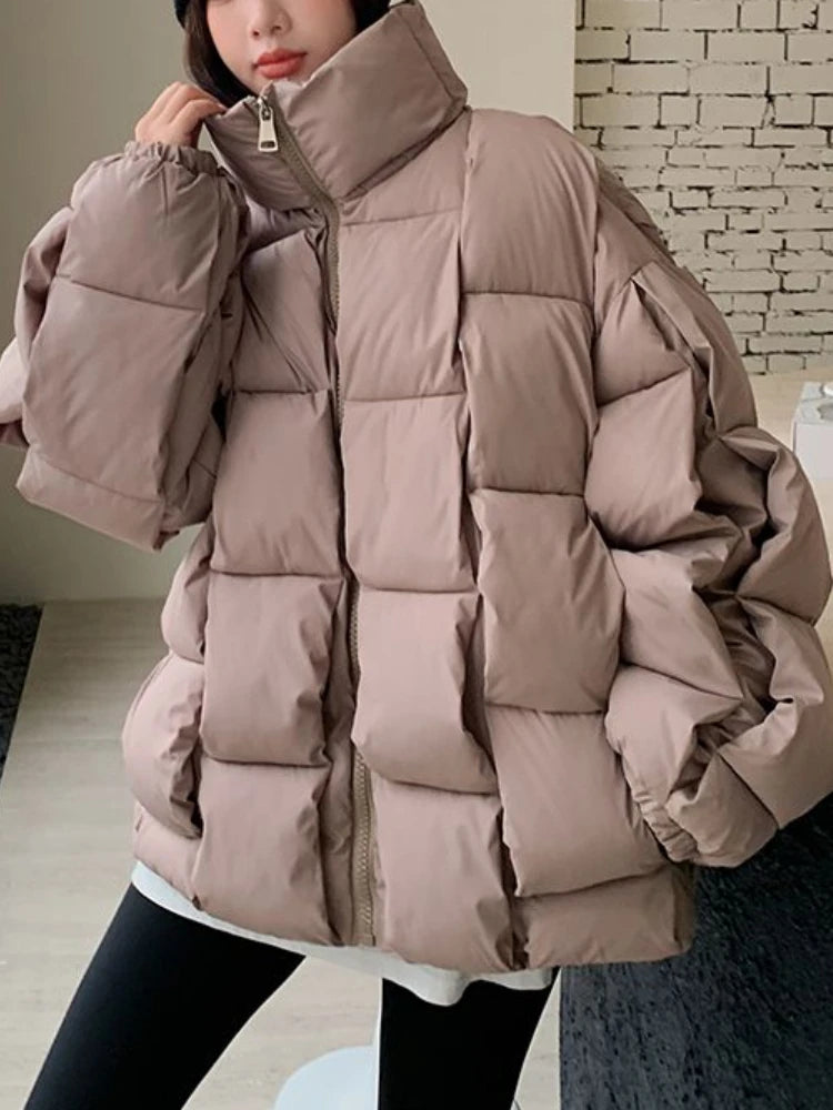 Three-dimensional Plaid Woven Coat Solid Thick Down Jacket