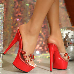 Crystal PVC Transparent Thin High Heels Prom Shoes