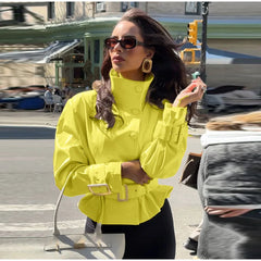 Belted Mock Neck Cropped Jacket