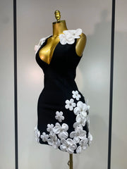 3d Flower Detail V-Neck Sleeveless Bandage Mini Gown