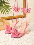 Ankle Strap Handmade Butterfly Open Toe Pink Prom Shoes
