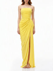 Strapless draped maxi dress in yellow