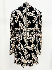 Velvet Beaded Berry Print Mock Neck Dress on a hanger (back view)