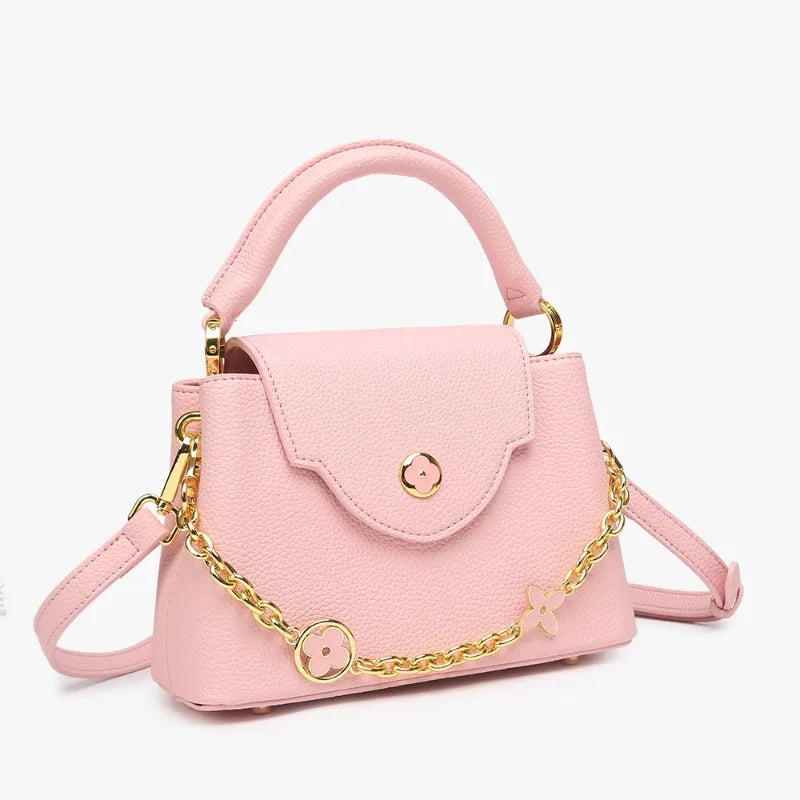 Pink structured chain embellished bag