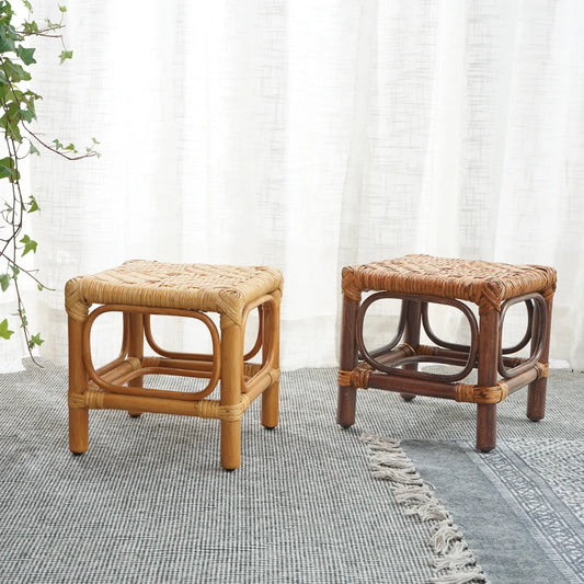 Hand Woven Rattan Stool Retro Pastoral Stool Outdoor Camping Chair