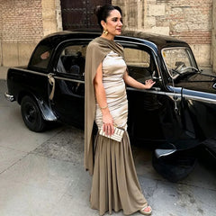 Satin Scarf Neck Ruched Maxi Dress