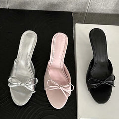 Butterfly-knot Stripper Thin Low Heels Mules Slides Shoes