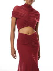 Ruched Cutout High Neck Maxi Dress