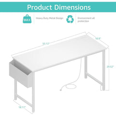 55 inch White Computer Desk with Power Outlet