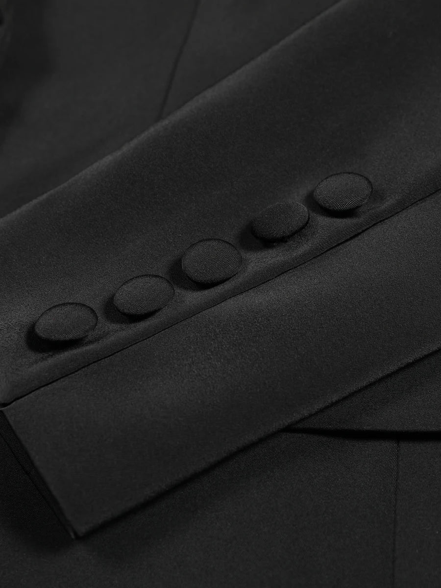 Close-up of a black coat with buttons on a dark background