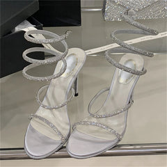 Silver crystal spiral high heel sandals
