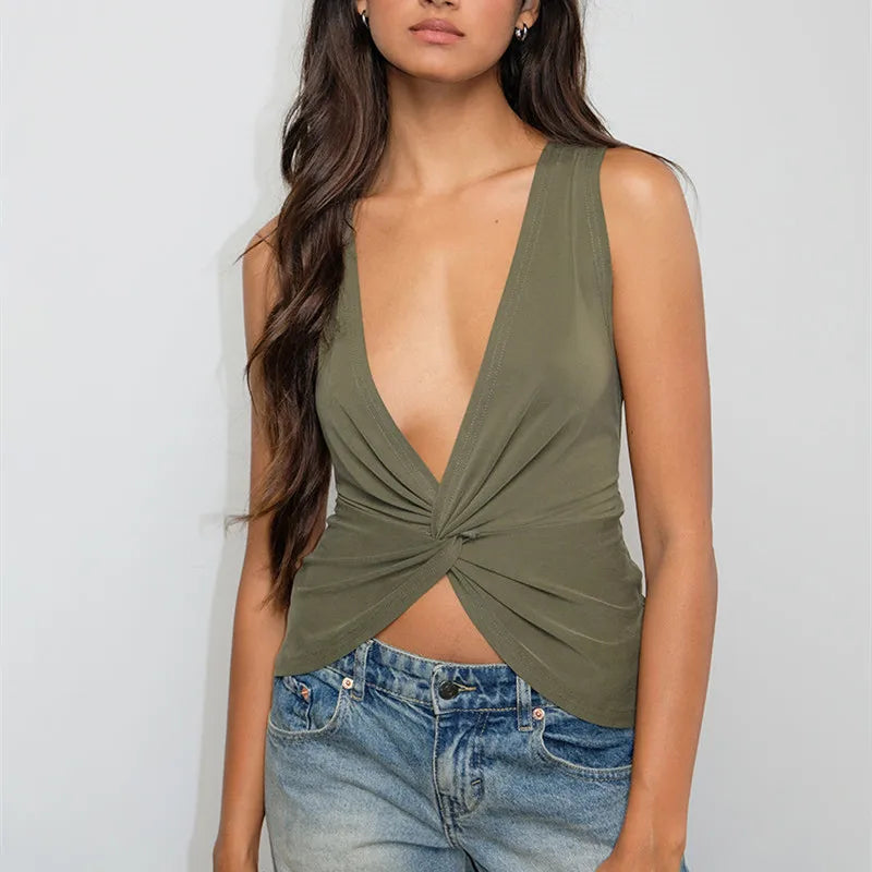 Twist V-Neck Sleeveless Tank Top