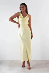 Ruched Cowl Neck Sleeveless Maxi Dress
