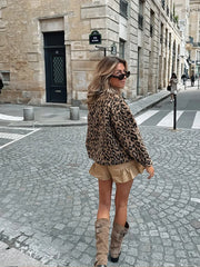 Leopard Print Woolen Long Sleeved Short Jacket For Women