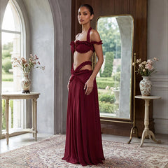 Halter Ruffle Crop Top and Cutout Maxi Skirt