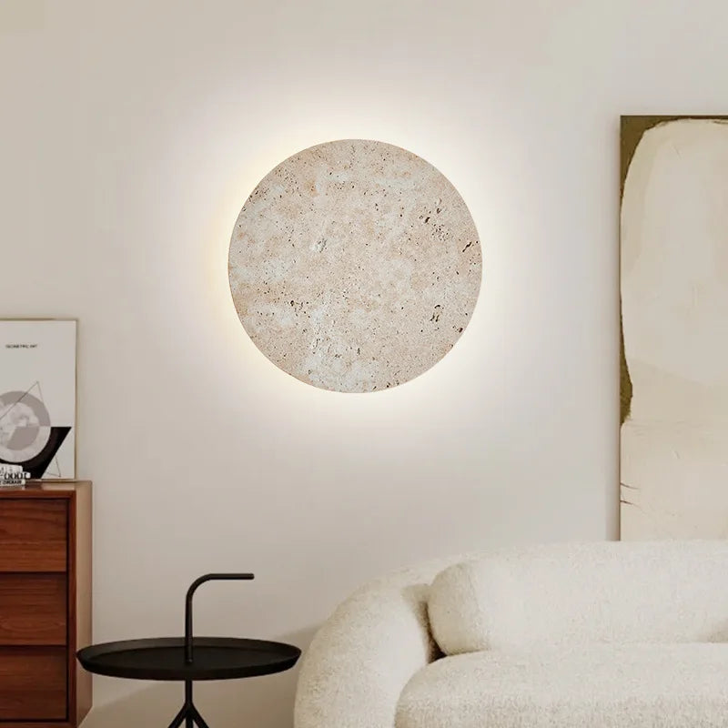 Natural Stone Wall Lamp Round Art Decor Sconce Light 