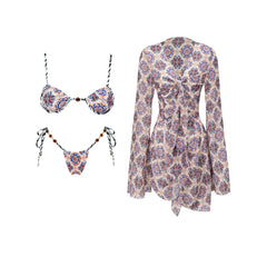 Two-piece swimwear set with geometric pattern laid out