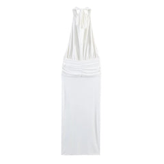 High Neck Collar Tie Up Shell Maxi Dress