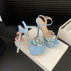 High Heels Rhinestone Rivet Peep Toe Platform Sandals