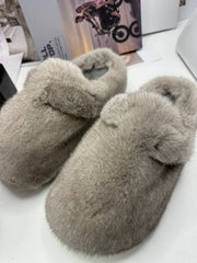 Mink Fur Flat Slipper Shoes