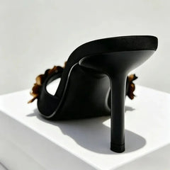 Metal Flower Embellished Heeled Mules