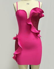 Ruffles Heart Designer Diamonds Pink Mini Bandage Dress