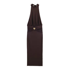 High Neck Collar Tie Up Shell Maxi Dress
