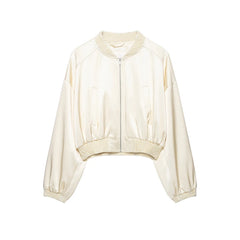Cropped Ribbed Hem Bomber Jacket