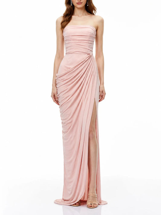 Strapless draped maxi dress in pink