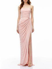 Strapless draped maxi dress in pink